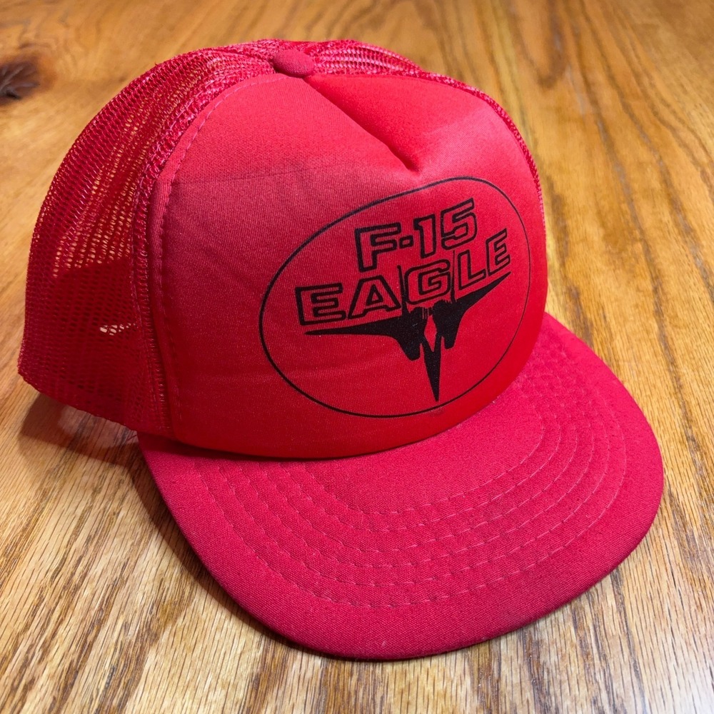 Vintage‎ Xpres Caps F-15 Eagle Embroidered Mesh Trucker Hat Snapback Foam Red